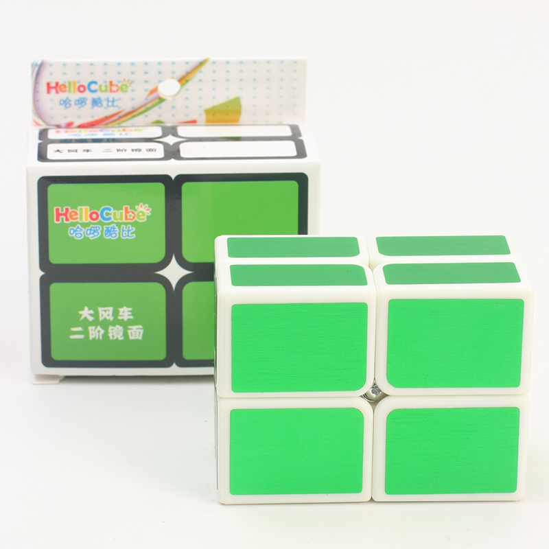 HELLOCUBE二阶镜面大风车魔方(白底+拉丝绿贴纸)