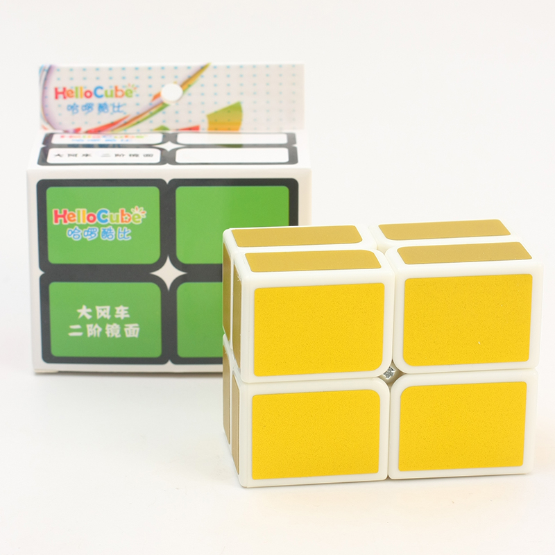 HELLOCUBE二阶镜面大风车魔方(白底+拉丝金贴纸)